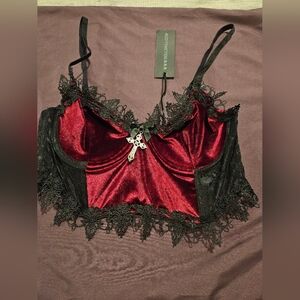 Dolls KILL Morphine Eyes Velvet Bralette- Crimson